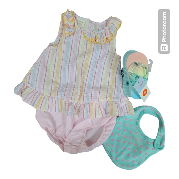 Girl's 12M 4-Piece Summer Bundle NWT Dress & Bloomers - Picture 1 of 16